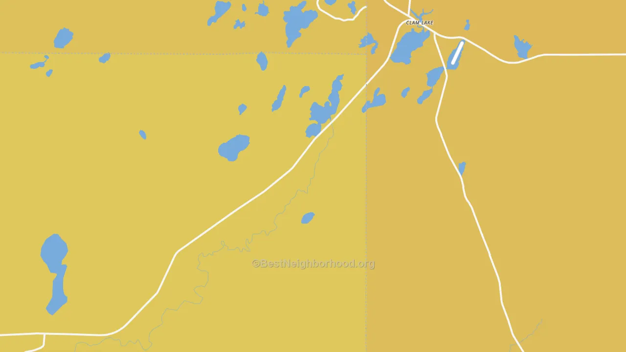 Map of the best neighborhoods in the Clam Lake area, with better matches in green and worse matches in red