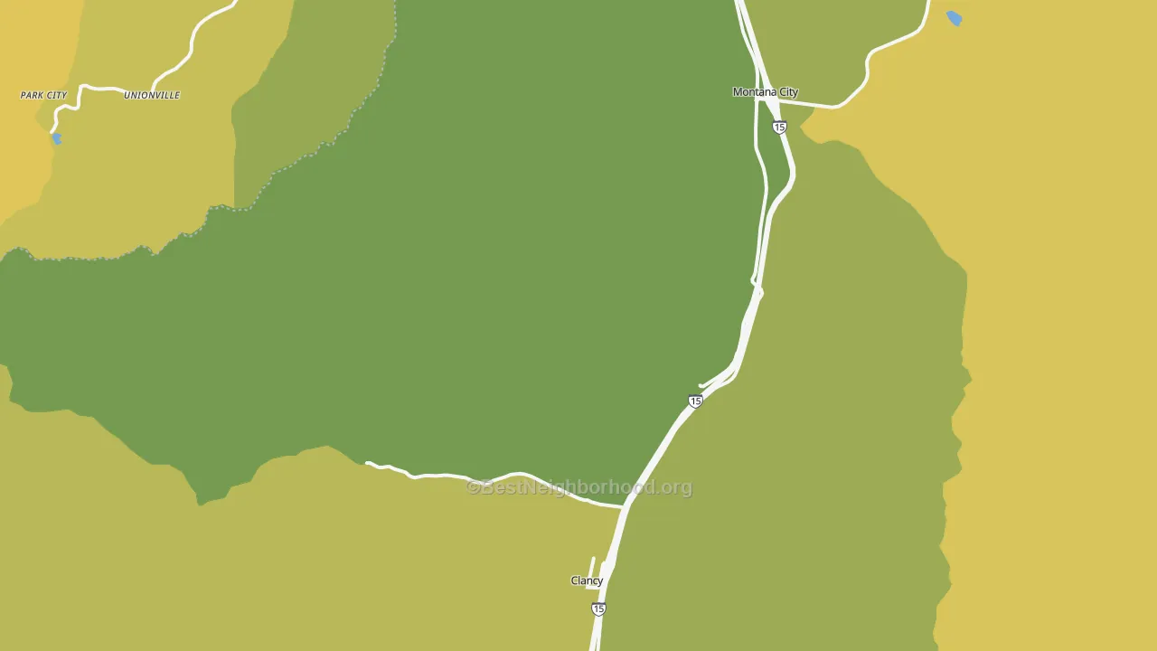 Map of the best neighborhoods in the Clancy area, with better matches in green and worse matches in red
