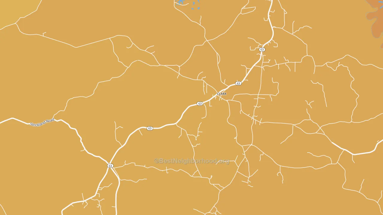Map of the best neighborhoods in the Clara area, with better matches in green and worse matches in red