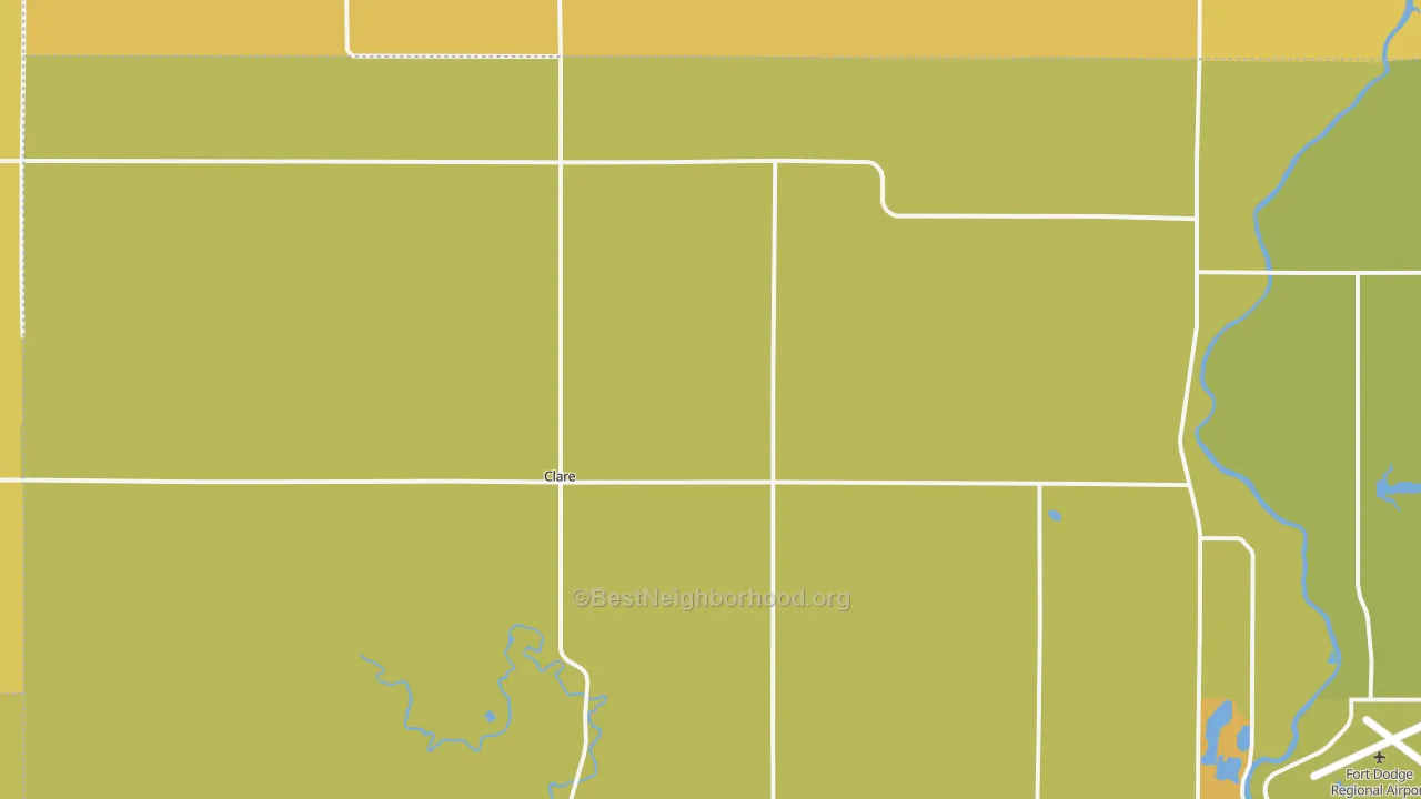 Map of the best neighborhoods in the Clare area, with better matches in green and worse matches in red