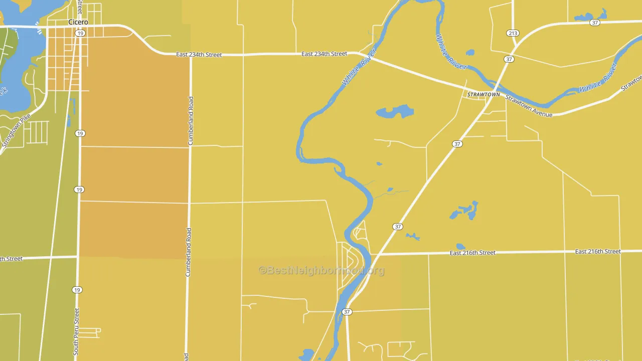 Map of the best neighborhoods in the Clare area, with better matches in green and worse matches in red