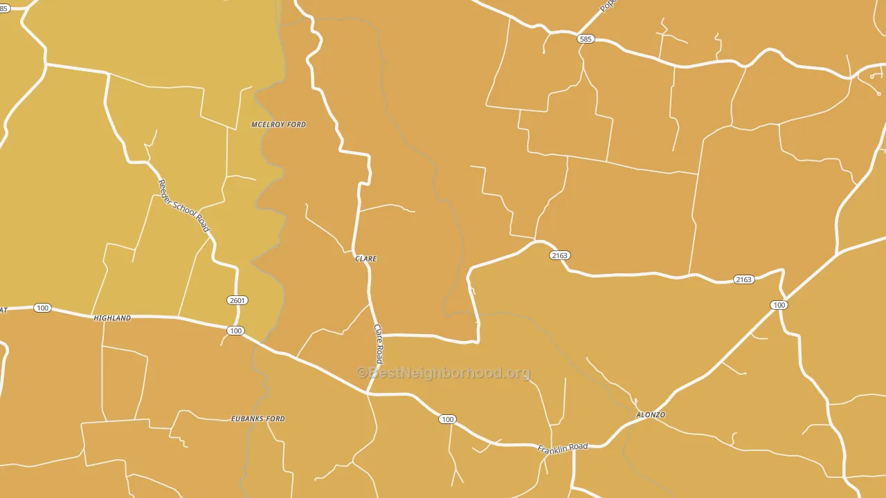 Map of the best neighborhoods in the Clare area, with better matches in green and worse matches in red