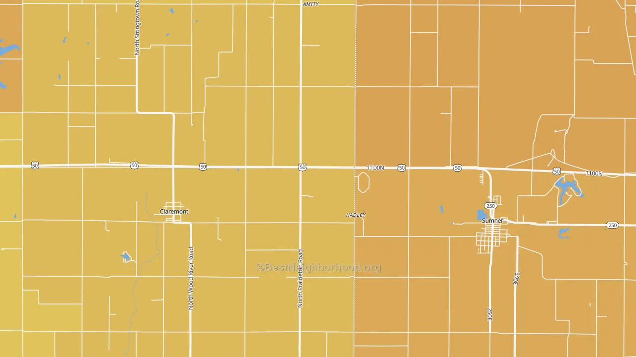 Map of the best neighborhoods in the Claremont area, with better matches in green and worse matches in red