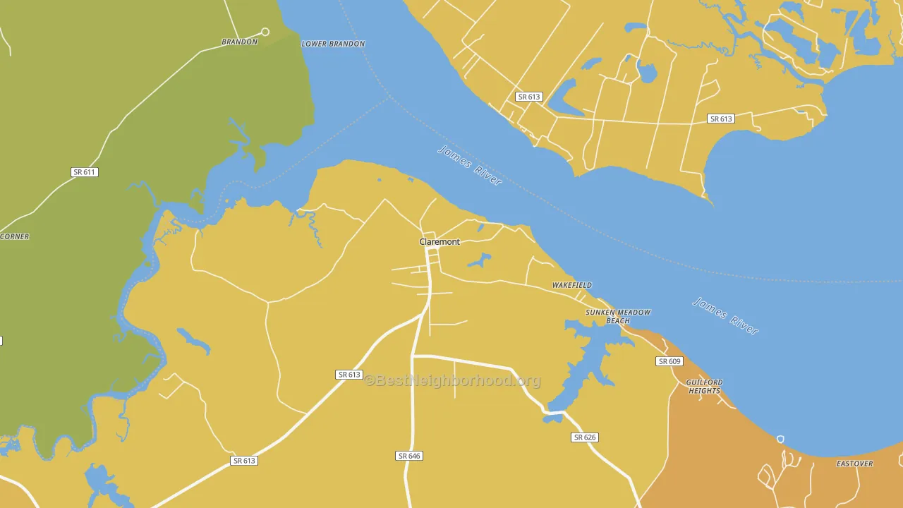 Map of the best neighborhoods in the Claremont area, with better matches in green and worse matches in red