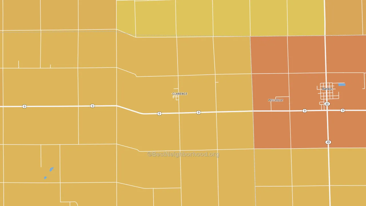 Map of the best neighborhoods in the Clarence area, with better matches in green and worse matches in red