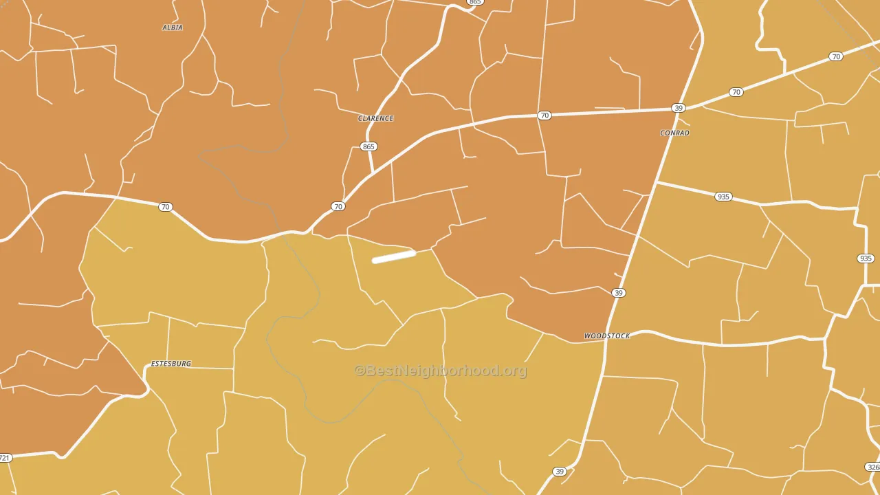 Map of the best neighborhoods in the Clarence area, with better matches in green and worse matches in red