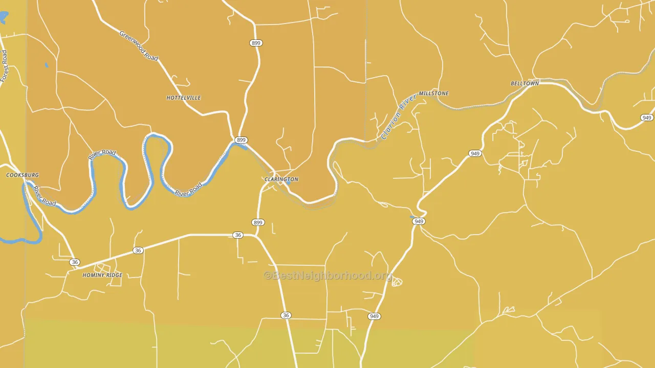 Map of the best neighborhoods in the Clarington area, with better matches in green and worse matches in red