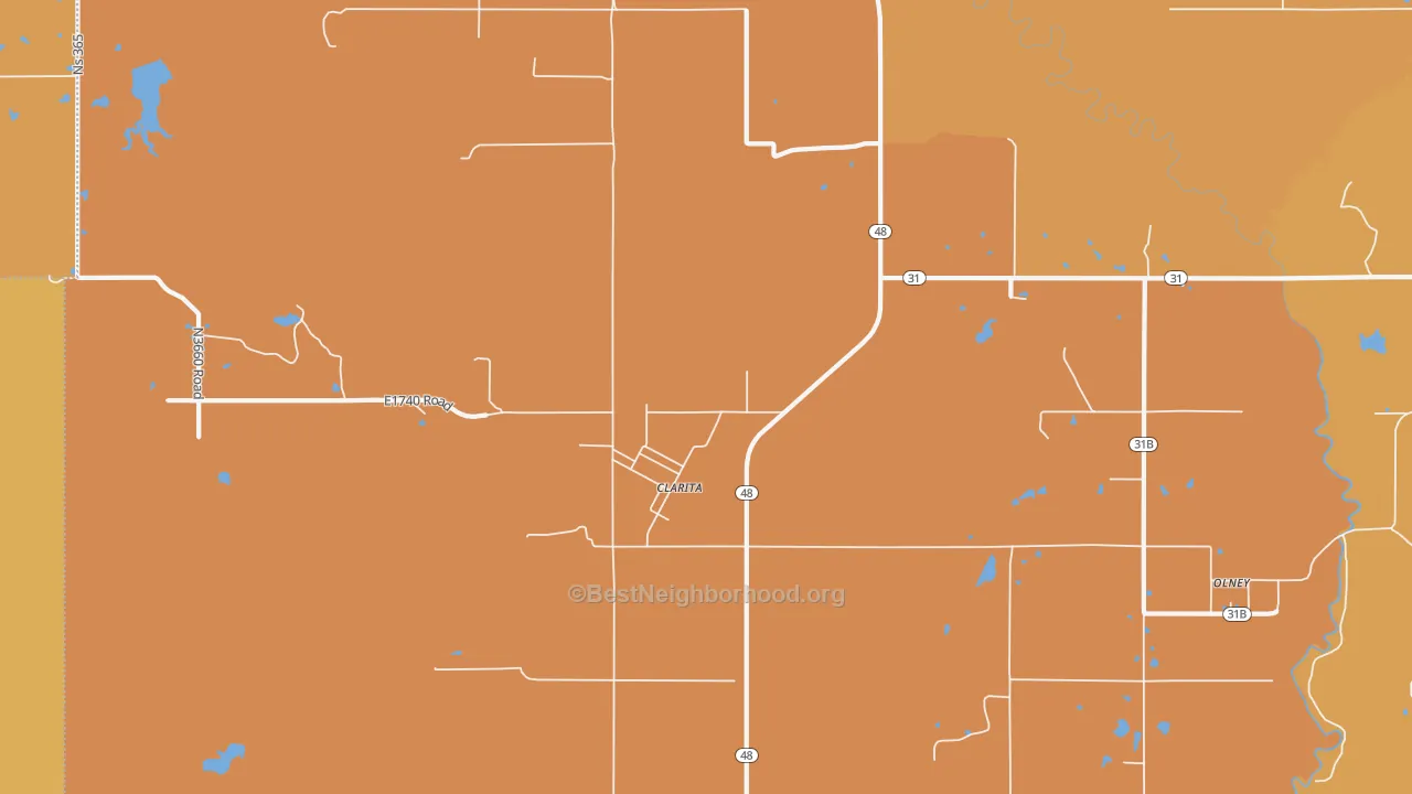 Map of the best neighborhoods in the Clarita area, with better matches in green and worse matches in red