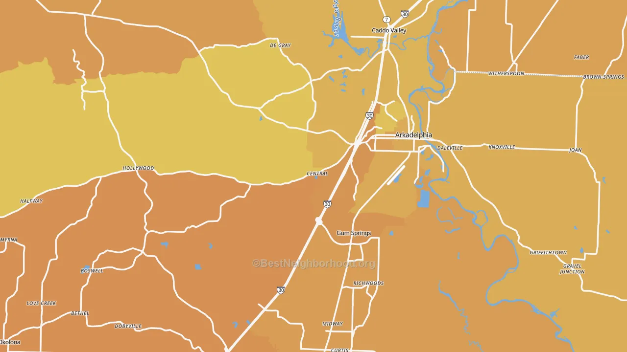 Map of the best neighborhoods in the Clark County area, with better matches in green and worse matches in red