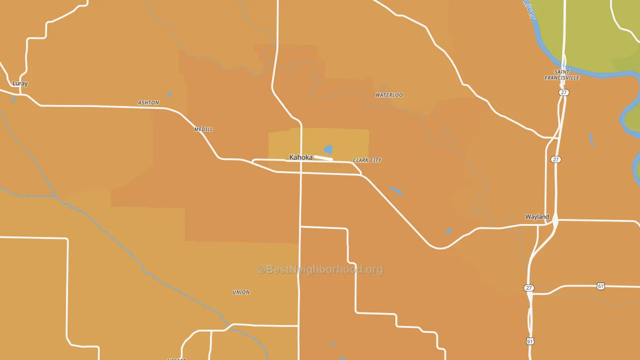 Map of the best neighborhoods in the Clark County area, with better matches in green and worse matches in red