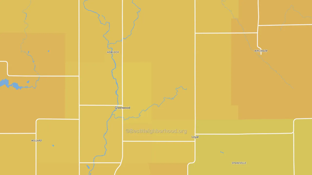 Map of the best neighborhoods in the Clark County area, with better matches in green and worse matches in red