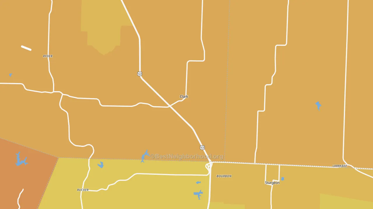 Map of the best neighborhoods in the Clark area, with better matches in green and worse matches in red