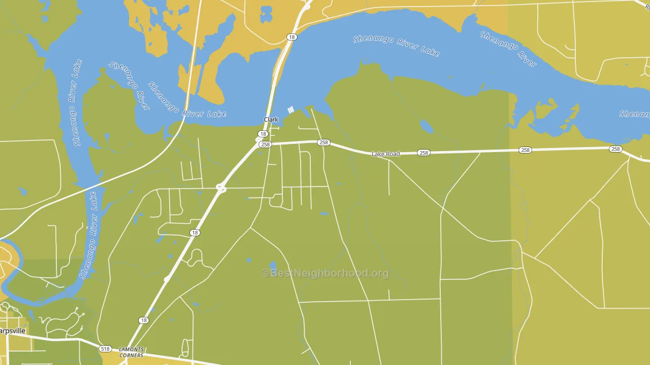Map of the best neighborhoods in the Clark area, with better matches in green and worse matches in red