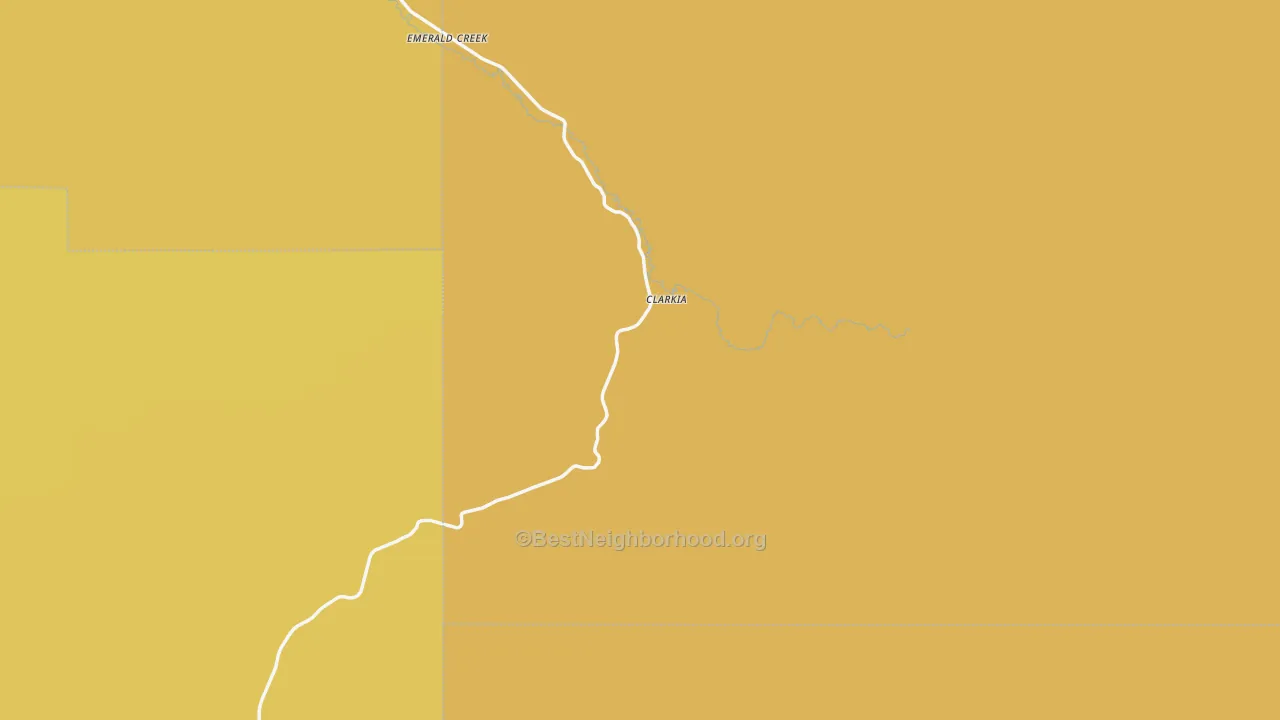 Map of the best neighborhoods in the Clarkia area, with better matches in green and worse matches in red