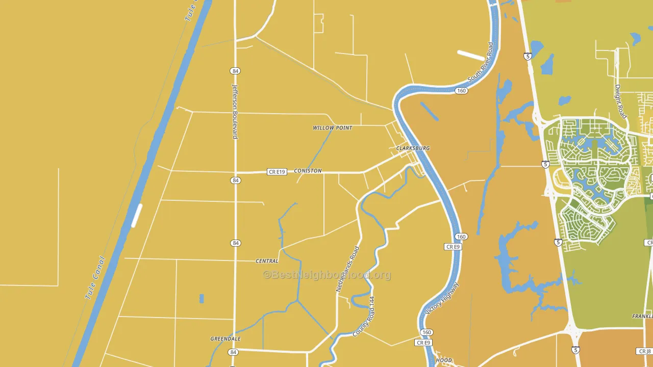 Map of the best neighborhoods in the Clarksburg area, with better matches in green and worse matches in red