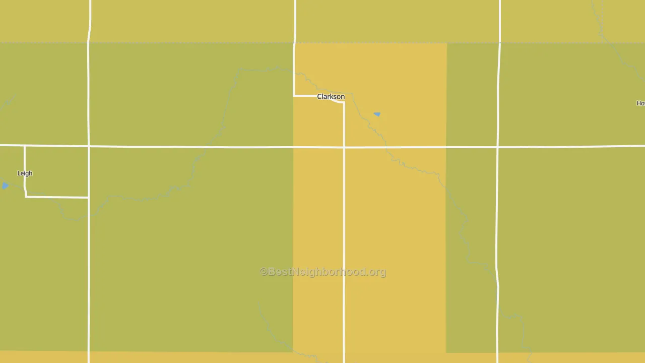 Map of the best neighborhoods in the Clarkson area, with better matches in green and worse matches in red