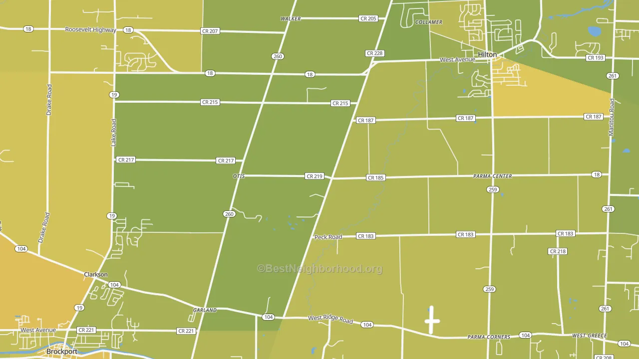 Map of the best neighborhoods in the Clarkson area, with better matches in green and worse matches in red