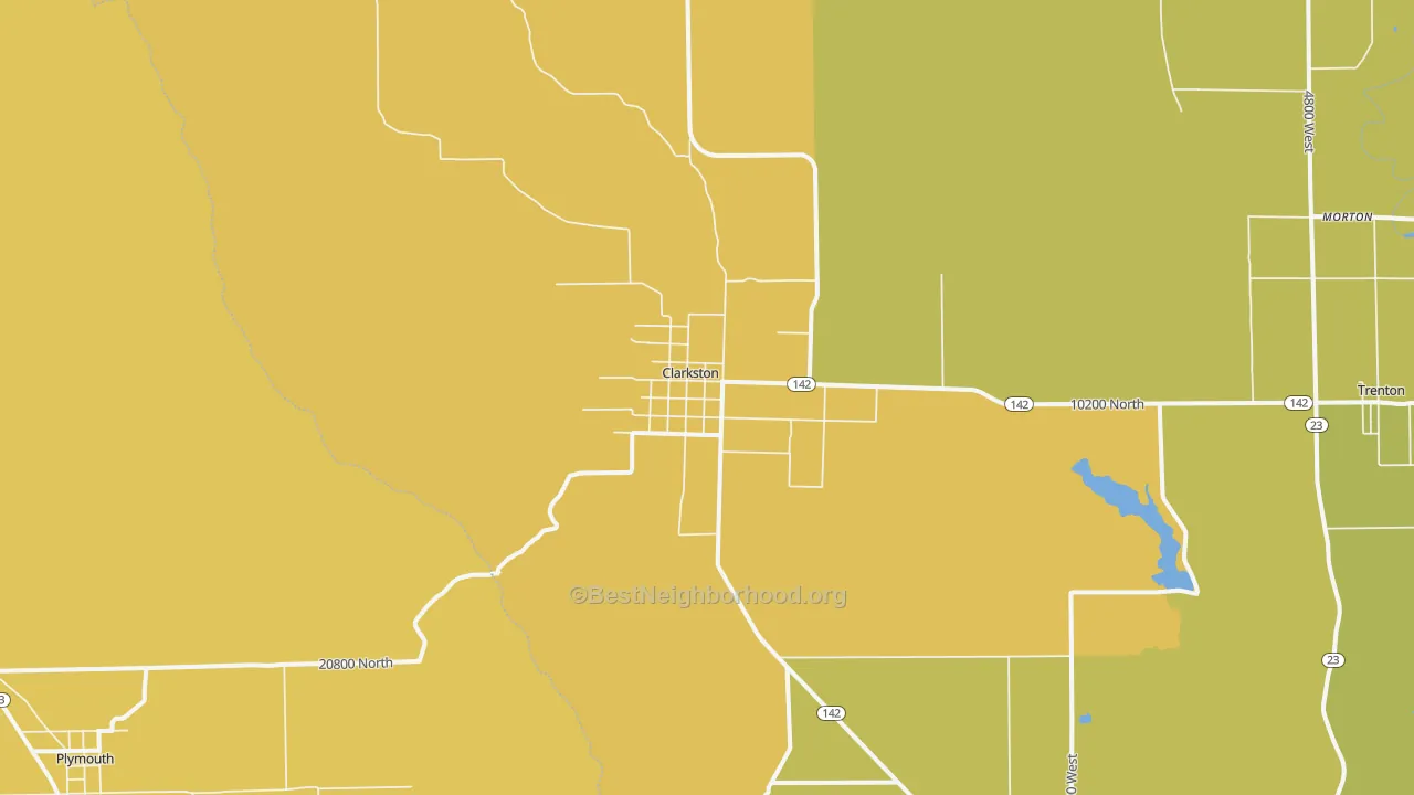 Map of the best neighborhoods in the Clarkston area, with better matches in green and worse matches in red