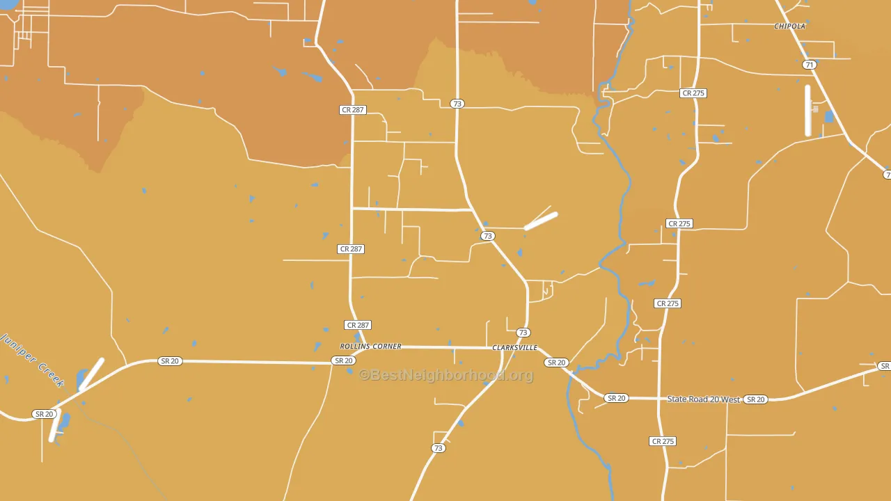 Map of the best neighborhoods in the Clarksville area, with better matches in green and worse matches in red