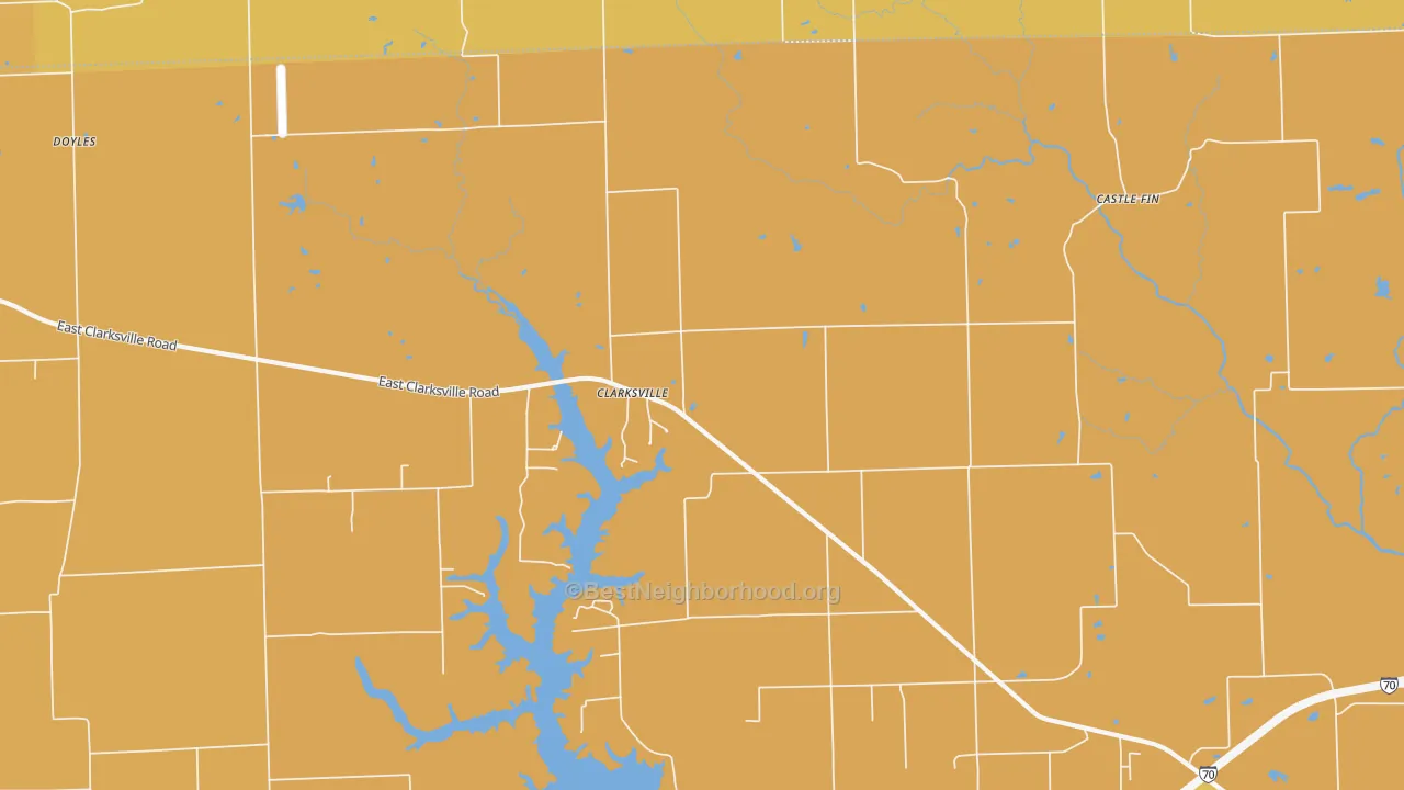 Map of the best neighborhoods in the Clarksville area, with better matches in green and worse matches in red