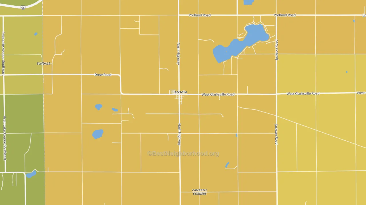 Map of the best neighborhoods in the Clarksville area, with better matches in green and worse matches in red