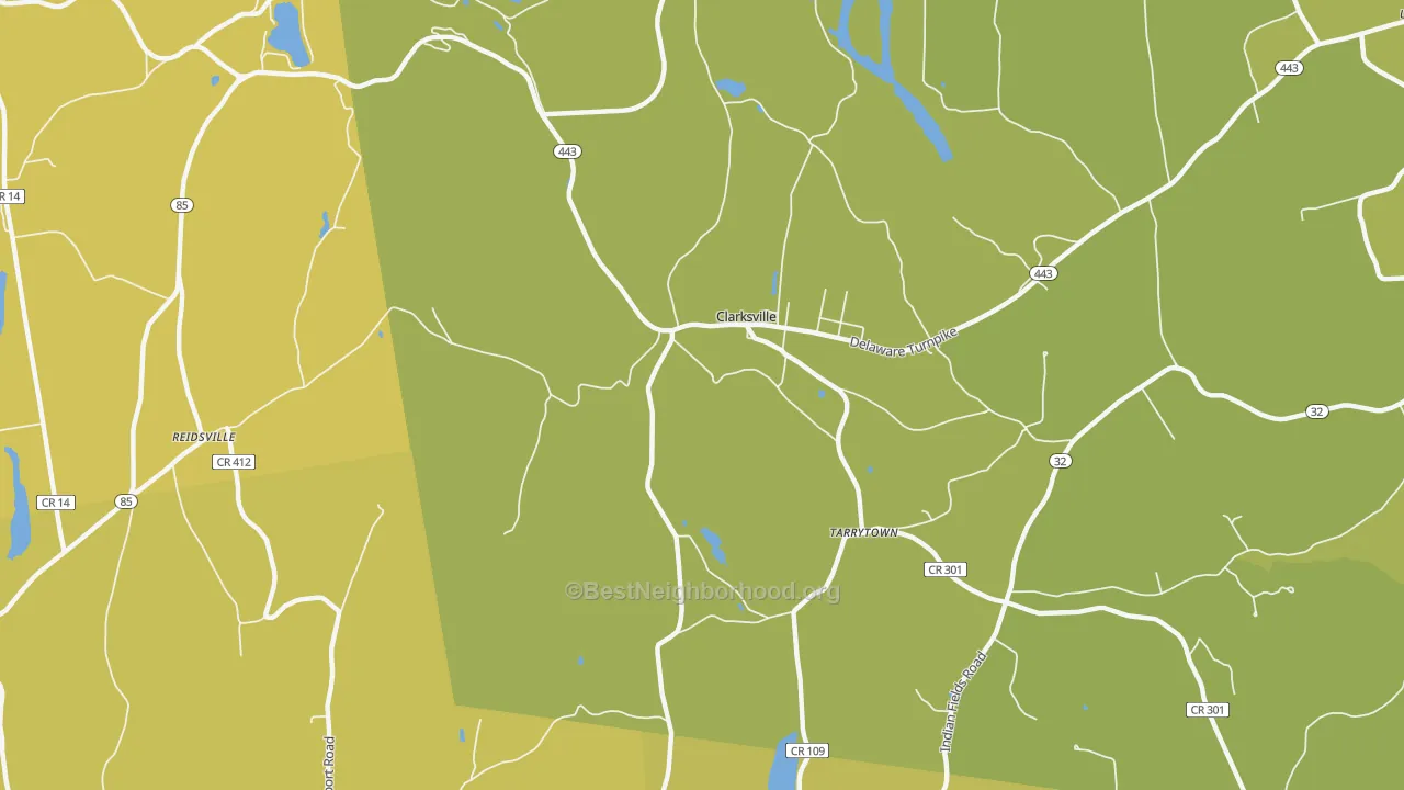 Map of the best neighborhoods in the Clarksville area, with better matches in green and worse matches in red