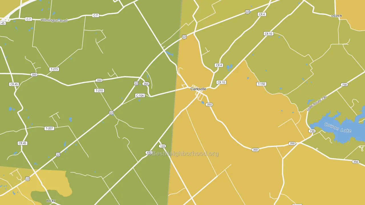 Map of the best neighborhoods in the Clarksville area, with better matches in green and worse matches in red
