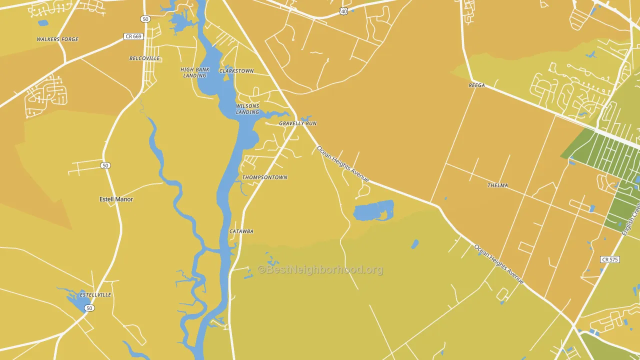Map of the best neighborhoods in the Clarktown area, with better matches in green and worse matches in red