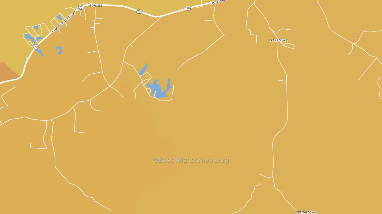 Map of the best neighborhoods in the Clarktown area, with better matches in green and worse matches in red