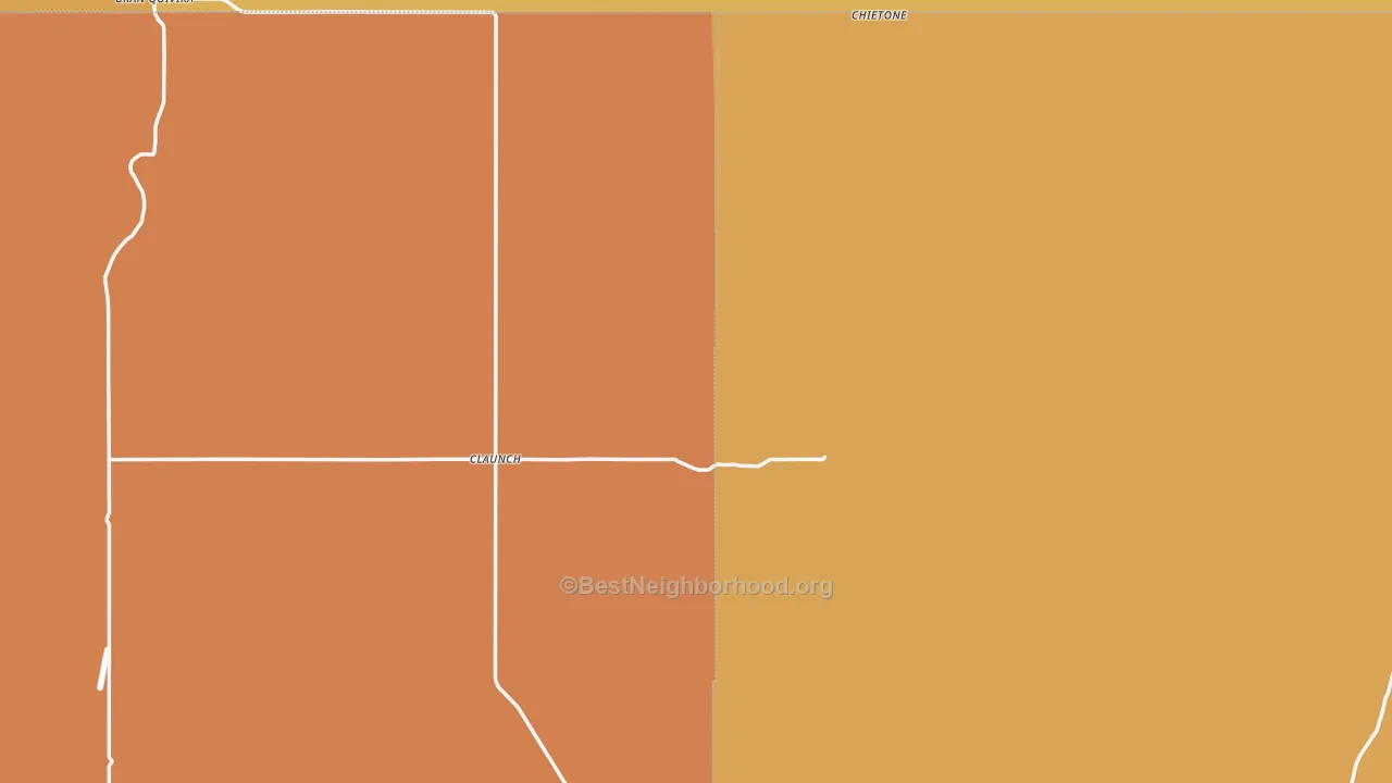 Map of the best neighborhoods in the Claunch area, with better matches in green and worse matches in red