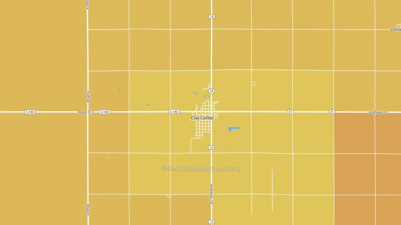 Map of the best neighborhoods in the Clay Center area, with better matches in green and worse matches in red