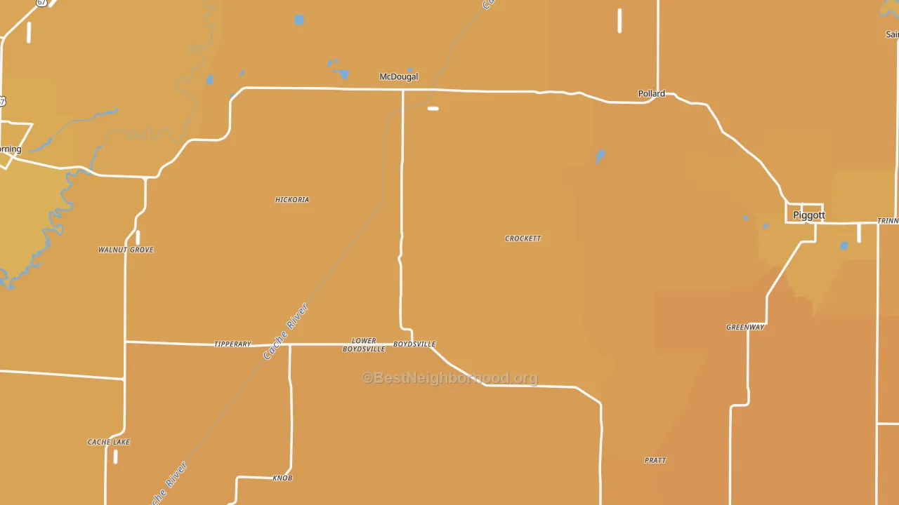 Map of the best neighborhoods in the Clay County area, with better matches in green and worse matches in red