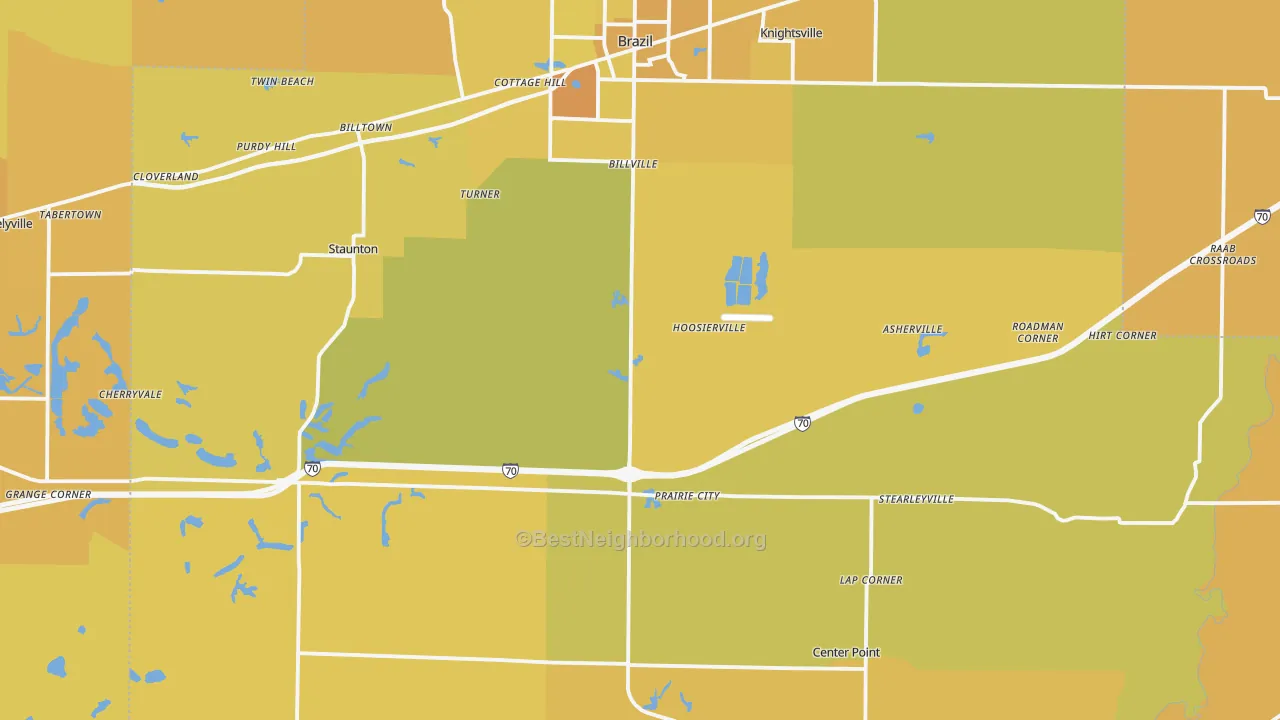 Map of the best neighborhoods in the Clay County area, with better matches in green and worse matches in red