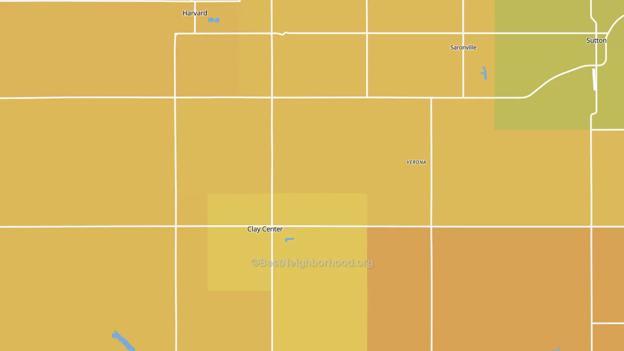 Map of the best neighborhoods in the Clay County area, with better matches in green and worse matches in red