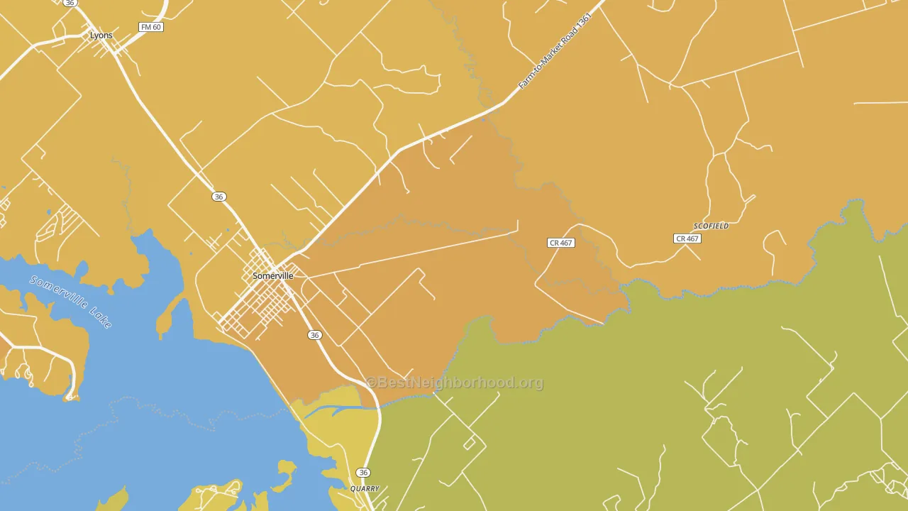 Map of the best neighborhoods in the Clay area, with better matches in green and worse matches in red