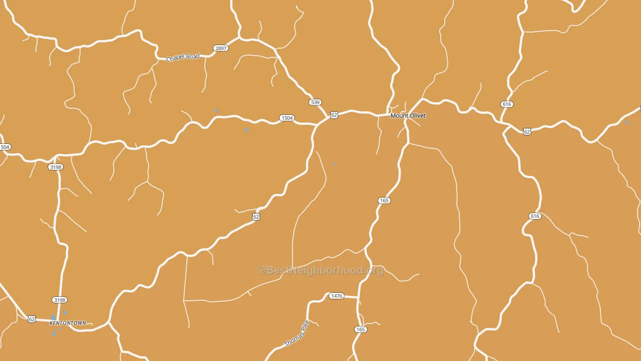 Map of the best neighborhoods in the Claysville area, with better matches in green and worse matches in red