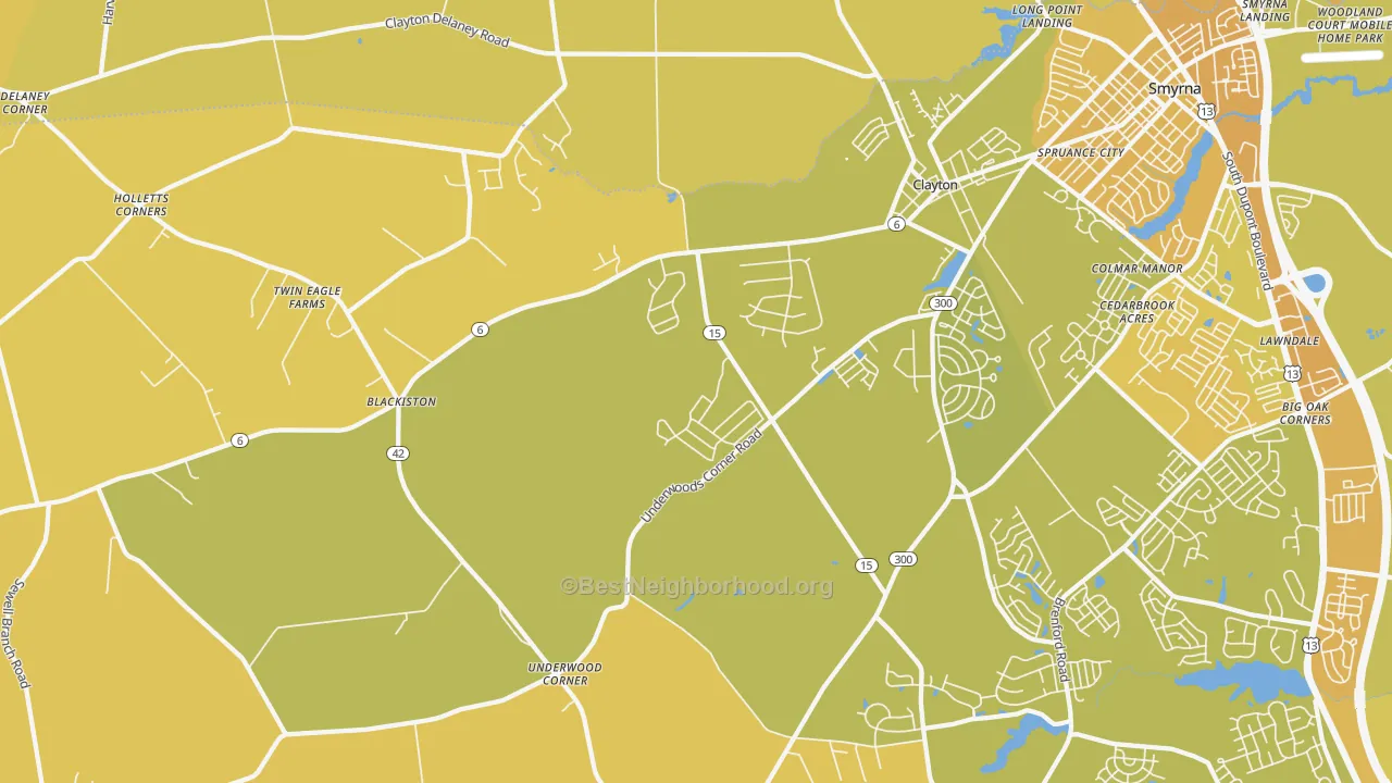 Map of the best neighborhoods in the Clayton area, with better matches in green and worse matches in red