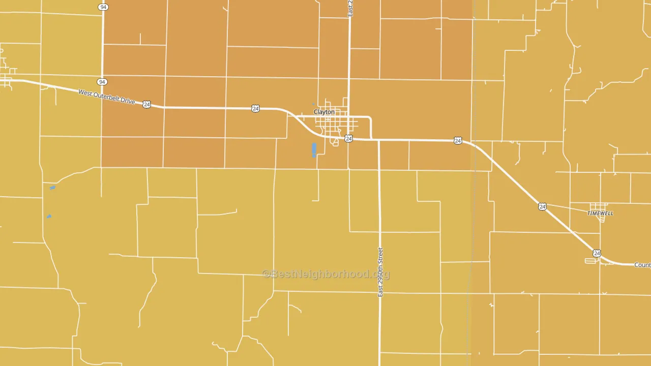 Map of the best neighborhoods in the Clayton area, with better matches in green and worse matches in red