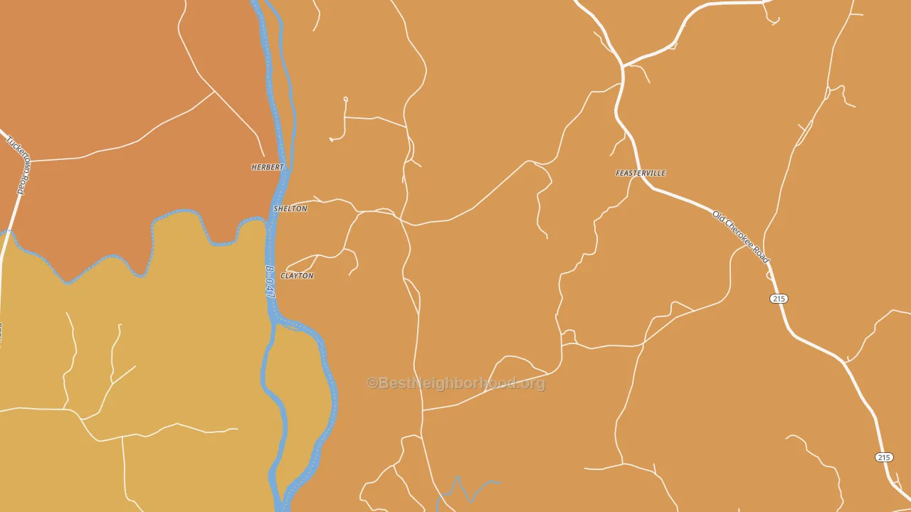 Map of the best neighborhoods in the Clayton area, with better matches in green and worse matches in red