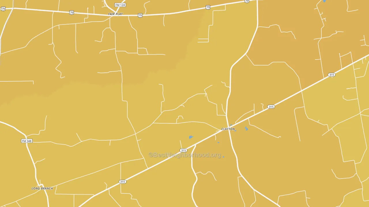 Map of the best neighborhoods in the Clayton area, with better matches in green and worse matches in red
