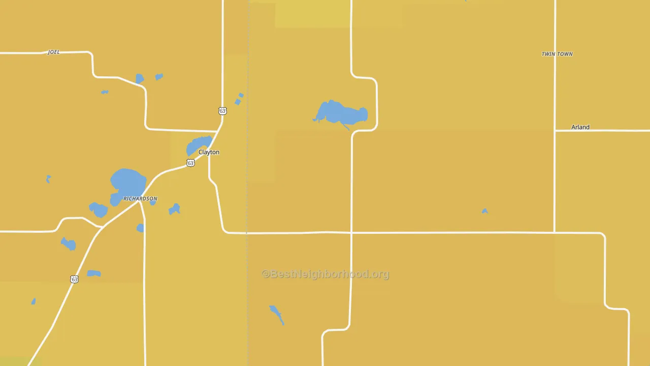 Map of the best neighborhoods in the Clayton area, with better matches in green and worse matches in red