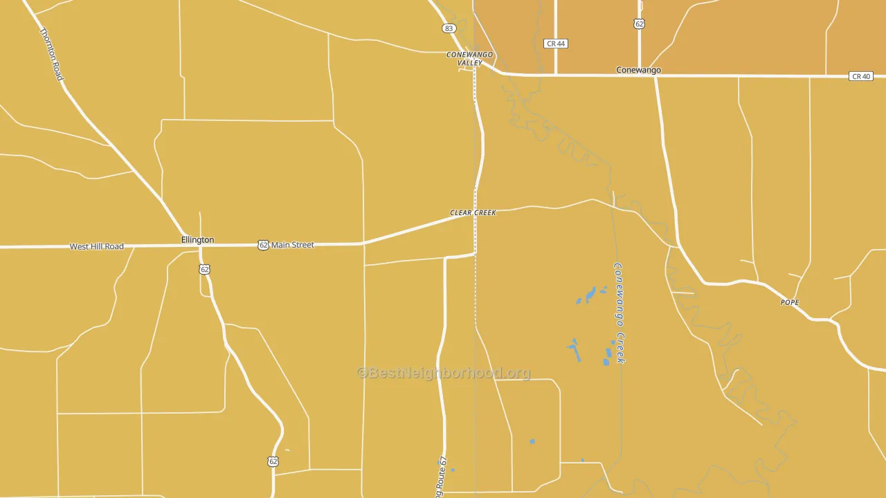 Map of the best neighborhoods in the Clear Creek area, with better matches in green and worse matches in red
