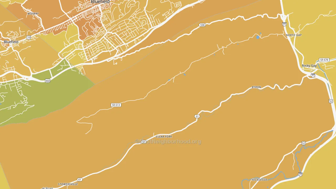 Map of the best neighborhoods in the Clear Fork area, with better matches in green and worse matches in red