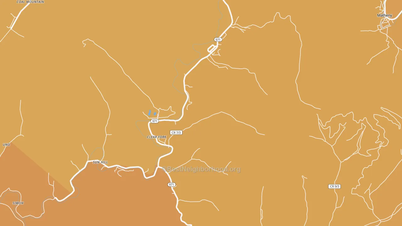 Map of the best neighborhoods in the Clear Fork area, with better matches in green and worse matches in red