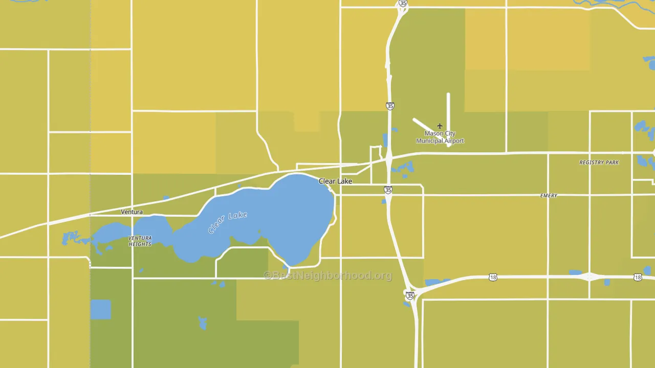 Map of the best neighborhoods in the Clear Lake area, with better matches in green and worse matches in red
