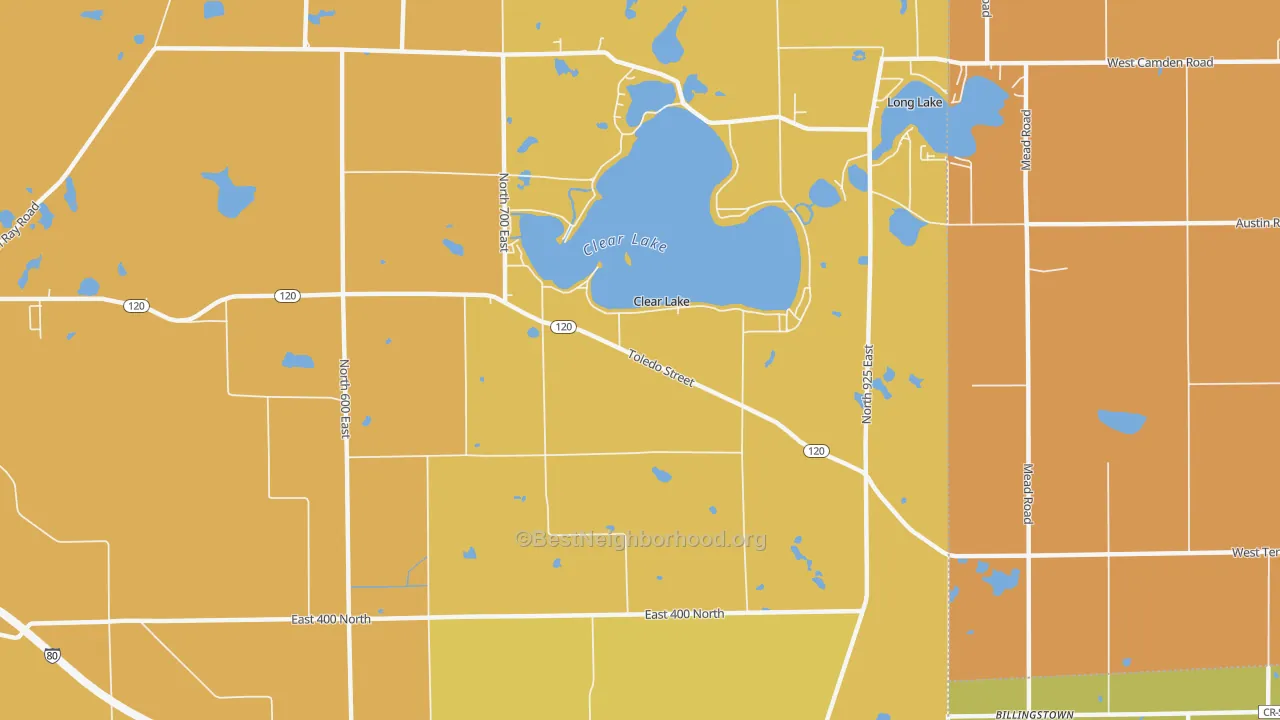 Map of the best neighborhoods in the Clear Lake area, with better matches in green and worse matches in red