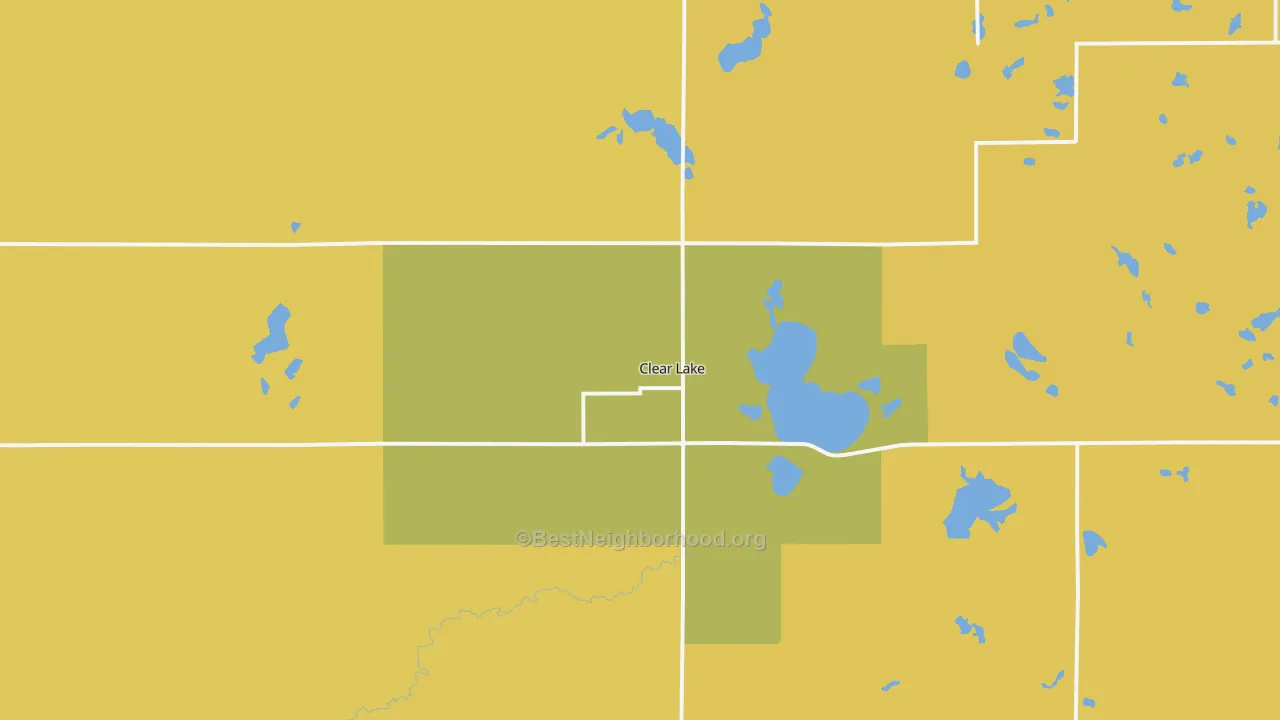Map of the best neighborhoods in the Clear Lake area, with better matches in green and worse matches in red