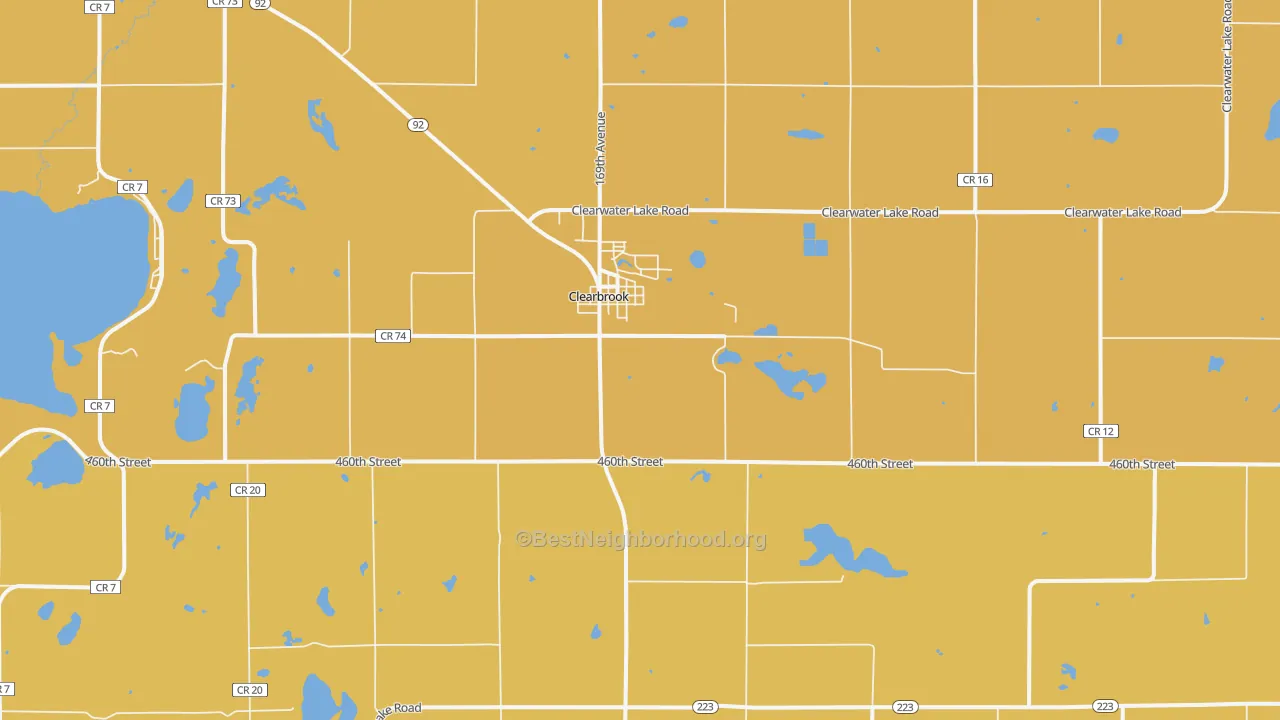 Map of the best neighborhoods in the Clearbrook area, with better matches in green and worse matches in red