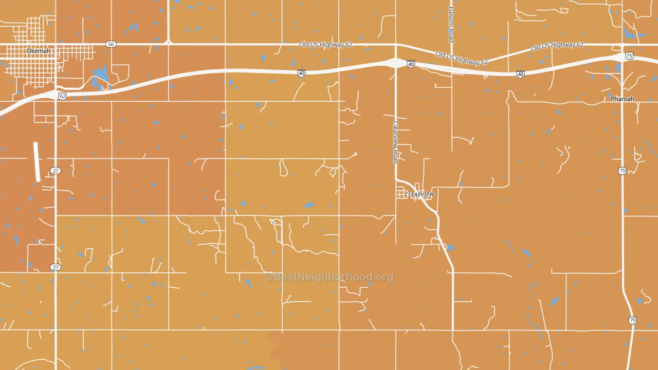 Map of the best neighborhoods in the Clearview area, with better matches in green and worse matches in red