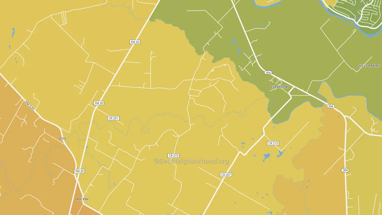 Map of the best neighborhoods in the Clearview area, with better matches in green and worse matches in red